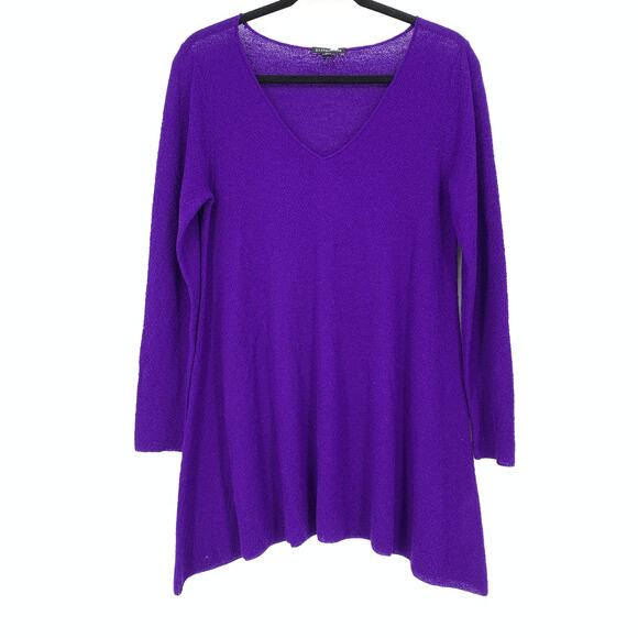 Eileen Fisher Sweater Women's Sz S V-Neck Long Sleeve Sharkbite Hem Light Purple - Picture 1 of 6